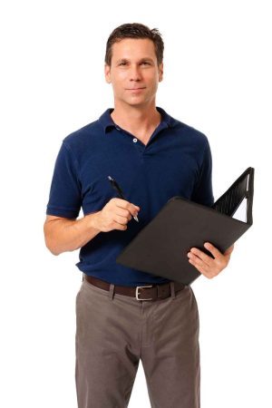 Causal,Dress,Businessman,Manager,Supervisor,In,Blue,Polo,Shirt,With